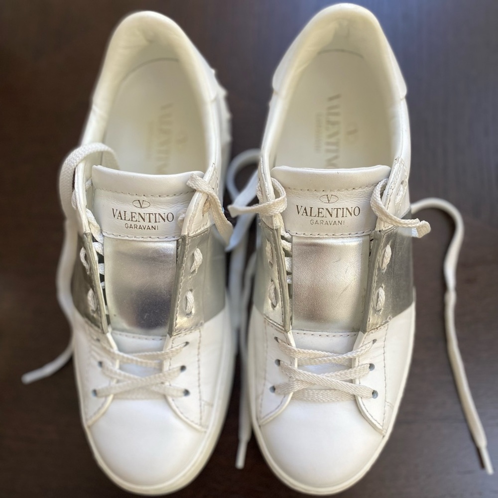 Valentino Garavani Open Metallic Silver Sneakers